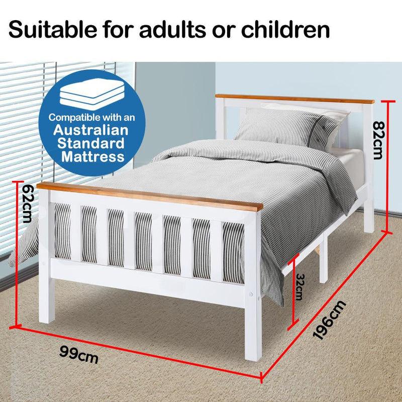 Kingston Slumber Single Wooden Bed Frame Base White Timber Kids Adults Modern Bedroom Furniture - Bedzy Australia (ABN 18 642 972 209) - Furniture > Bedroom
