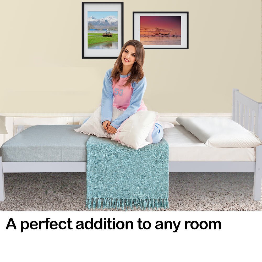 Kids Single Wooden Pine Bed Frame - White - Furniture > Bedroom - Bedzy Australia