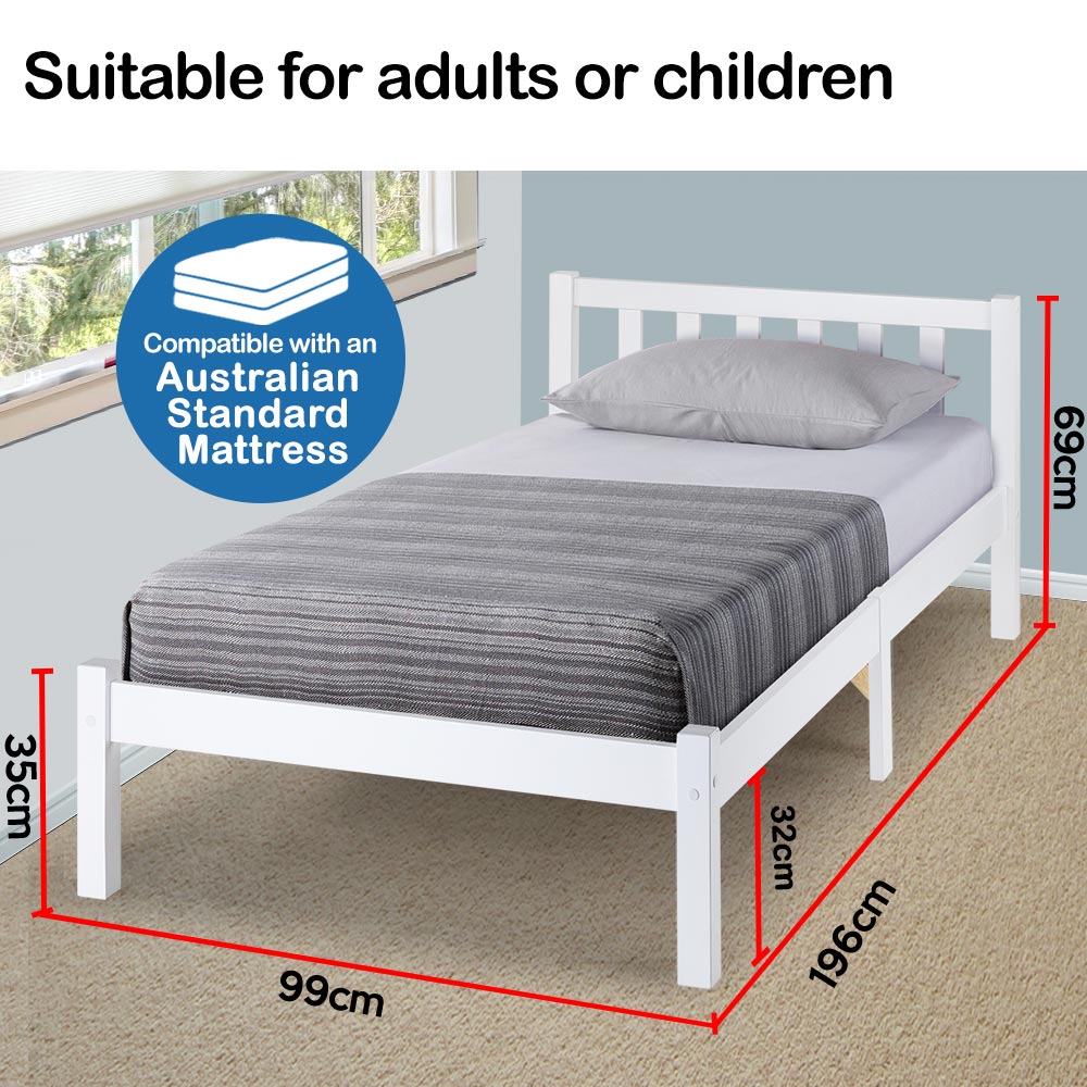 Kids Single Wooden Pine Bed Frame - White - Furniture > Bedroom - Bedzy Australia