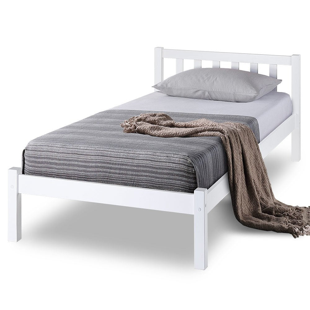 Kids Single Wooden Pine Bed Frame - White - Furniture > Bedroom - Bedzy Australia