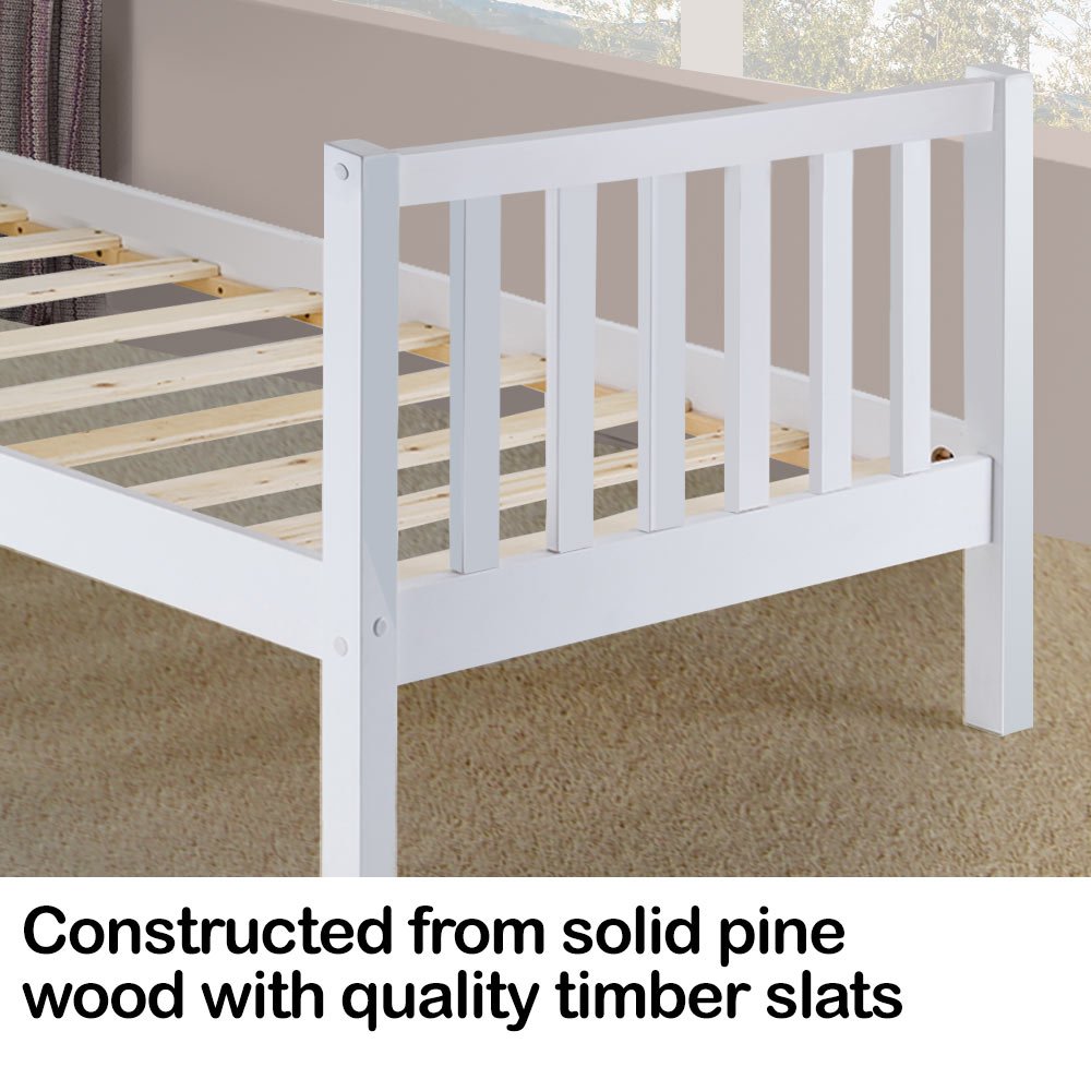 Kids Single Wooden Pine Bed Frame - White - Furniture > Bedroom - Bedzy Australia