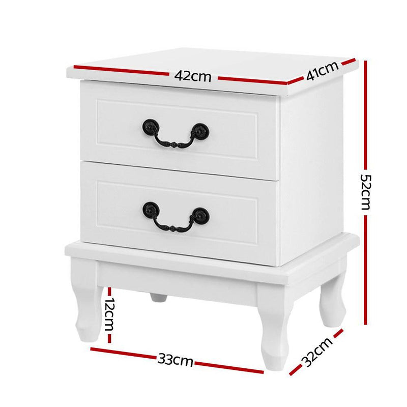Kubi Bedside Table with 2 Drawers - White - Bedzy Australia - Furniture > Bedroom