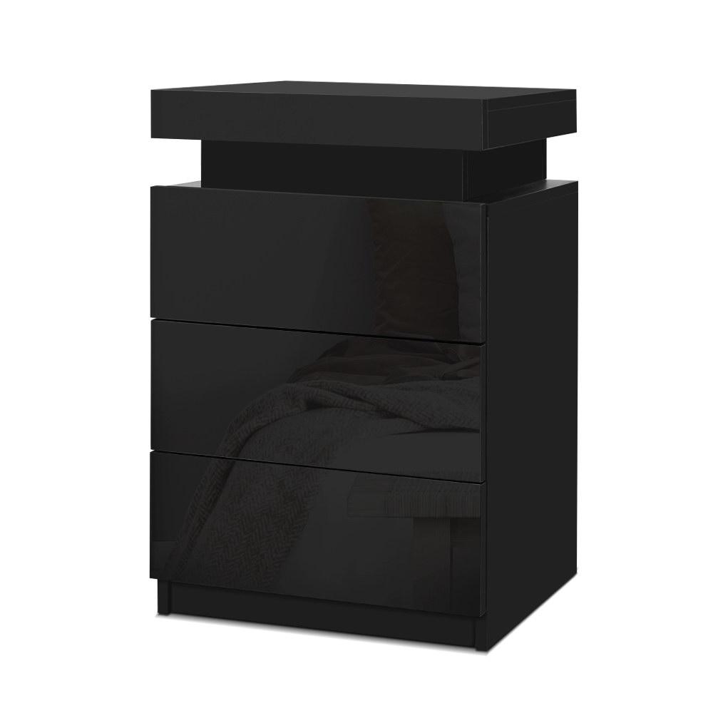 LED Bedside Table Side Table High Gloss Black - Bedzy Australia