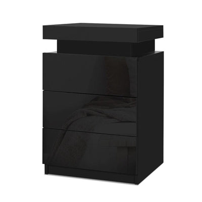 LED Bedside Table Side Table High Gloss Black - Bedzy Australia