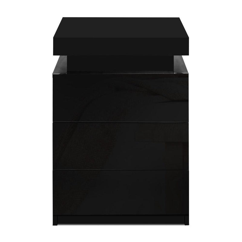 LED Bedside Table Side Table High Gloss Black - Bedzy Australia - Furniture > Bedroom