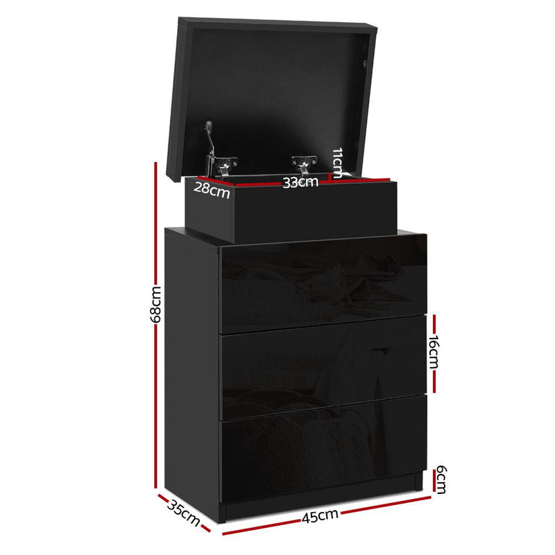 LED Bedside Table Side Table High Gloss Black - Bedzy Australia - Furniture > Bedroom