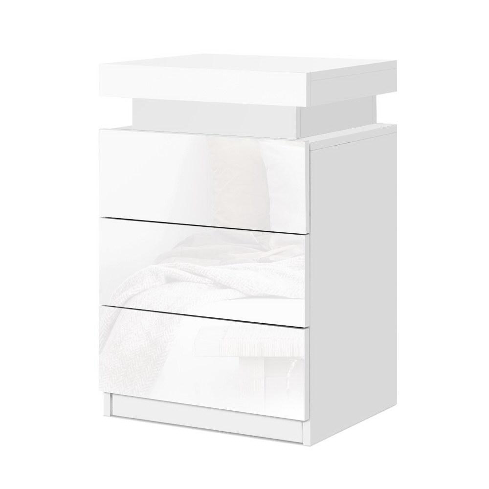 LED Bedside Table Side Table High Gloss White - Bedzy Australia