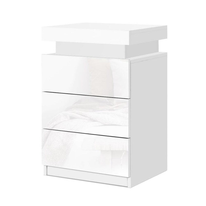 LED Bedside Table Side Table High Gloss White - Bedzy Australia