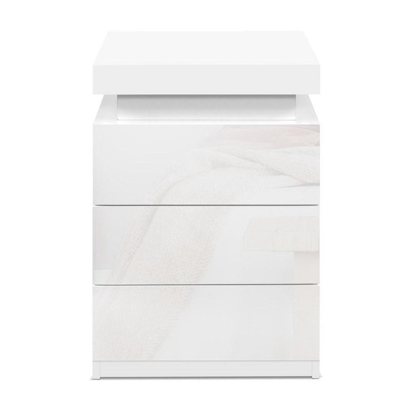 LED Bedside Table Side Table High Gloss White - Bedzy Australia