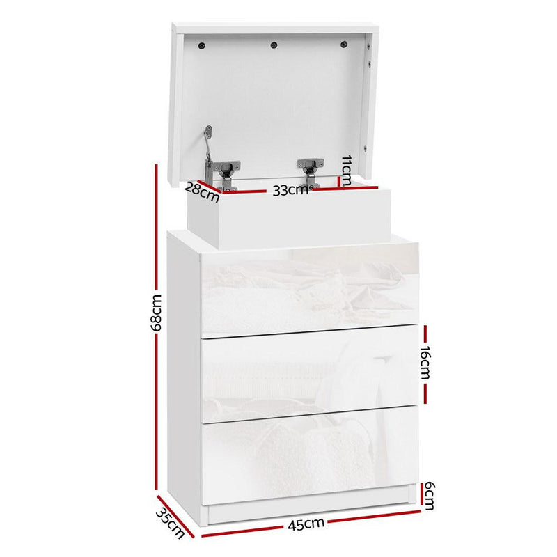 LED Bedside Table Side Table High Gloss White - Bedzy Australia - Furniture > Bedroom