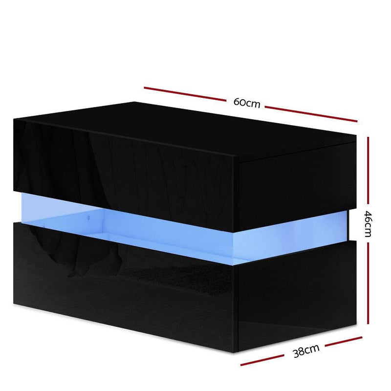 LED Light Bedside Table With 2 Drawers Black - Bedzy Australia - Furniture > Bedroom