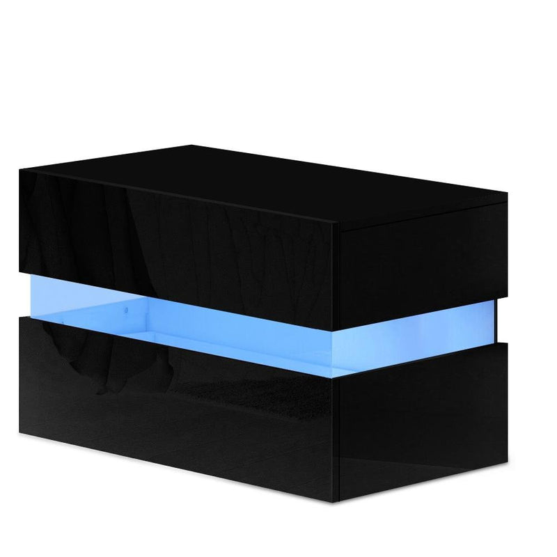 LED Light Bedside Table With 2 Drawers Black - Bedzy Australia - Furniture > Bedroom