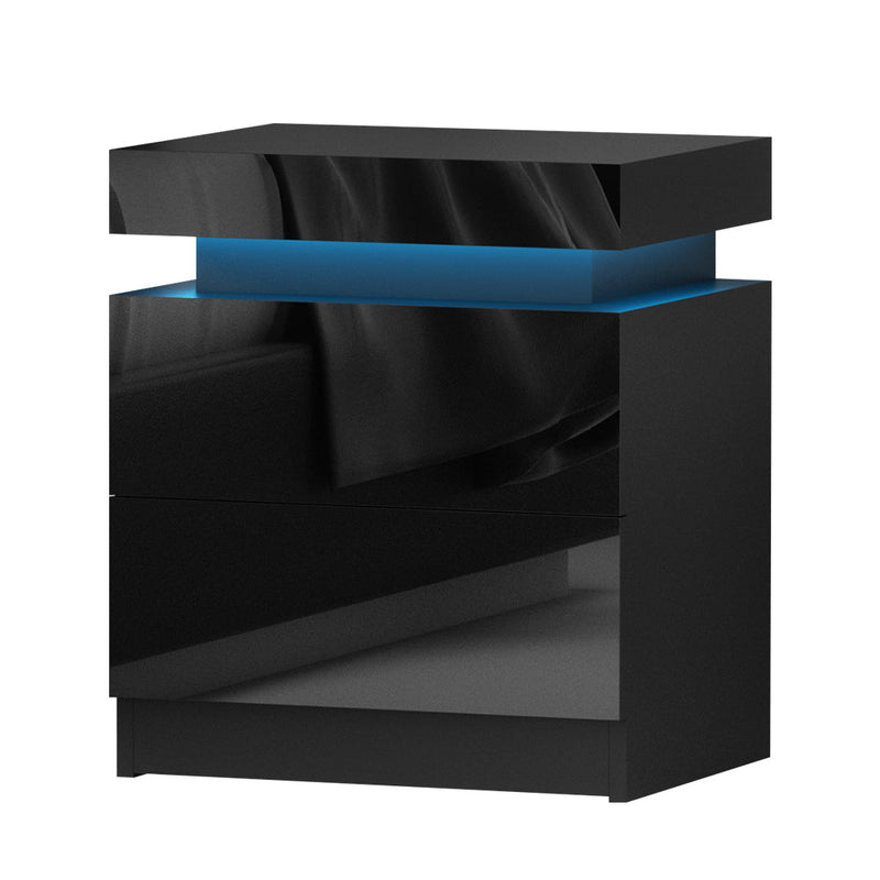 LED Light Bedside Table With Drawers Black - Bedzy Australia