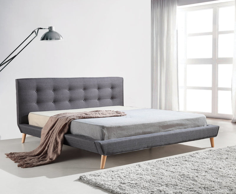 Linen Fabric Deluxe King Bed Frame Grey - Bedzy Australia