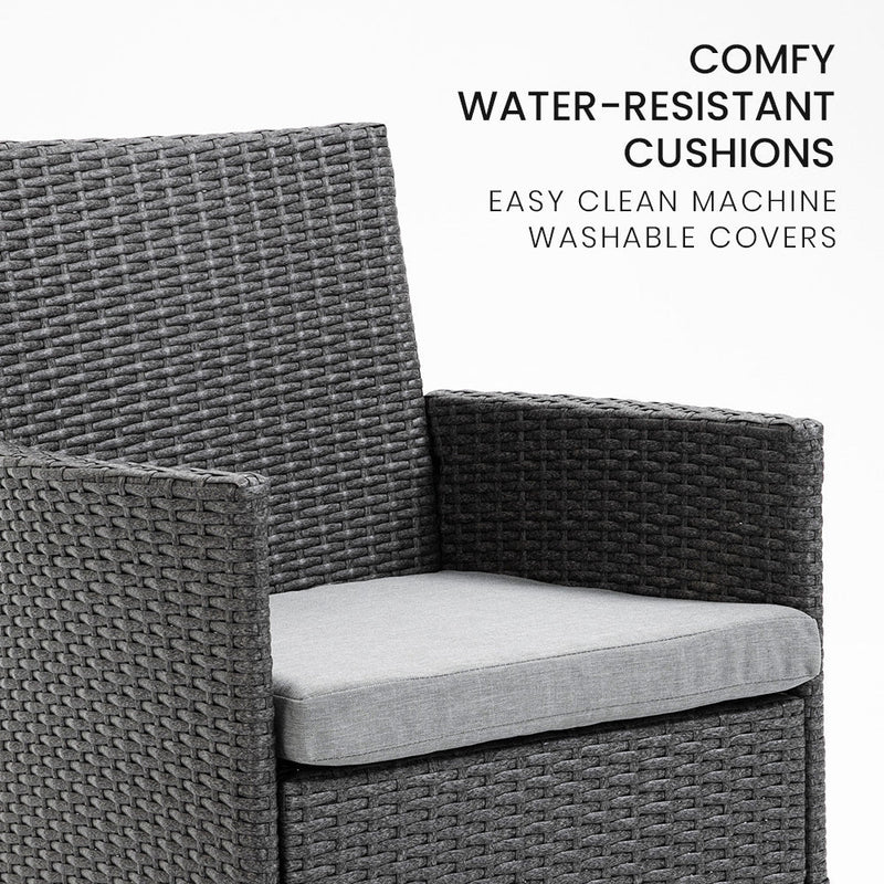 LONDON RATTAN 3 Piece Outdoor Furniture Set with Table and Chairs, Grey - Bedzy Australia (ABN 18 642 972 209) - Furniture > Outdoor