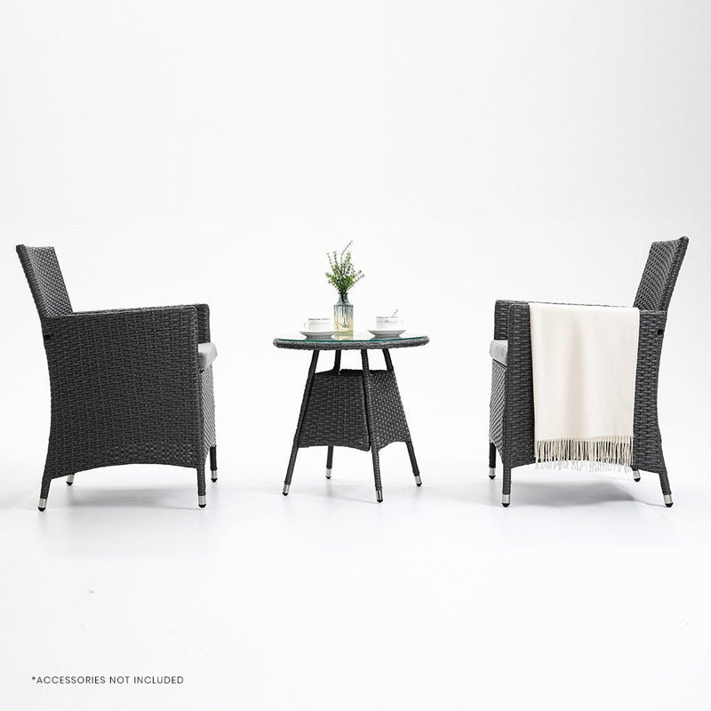 LONDON RATTAN 3 Piece Outdoor Furniture Set with Table and Chairs, Grey - Bedzy Australia (ABN 18 642 972 209) - Furniture > Outdoor