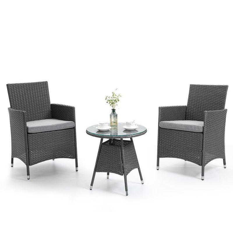 LONDON RATTAN 3 Piece Outdoor Furniture Set with Table and Chairs, Grey - Bedzy Australia (ABN 18 642 972 209) - Furniture > Outdoor