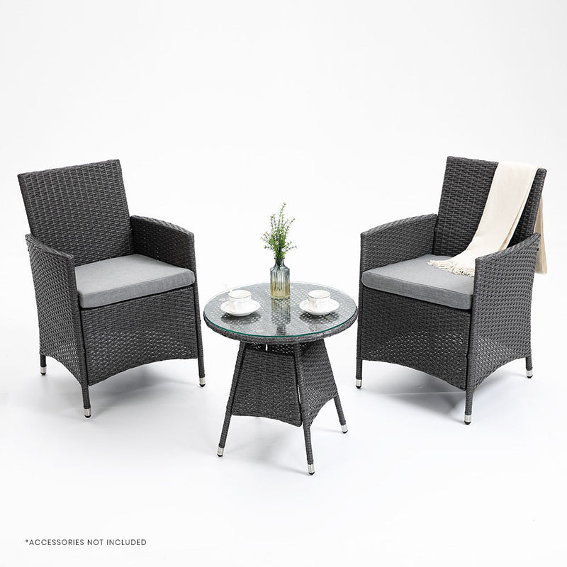 LONDON RATTAN 3 Piece Outdoor Furniture Set with Table and Chairs, Grey - Bedzy Australia (ABN 18 642 972 209) - Furniture > Outdoor