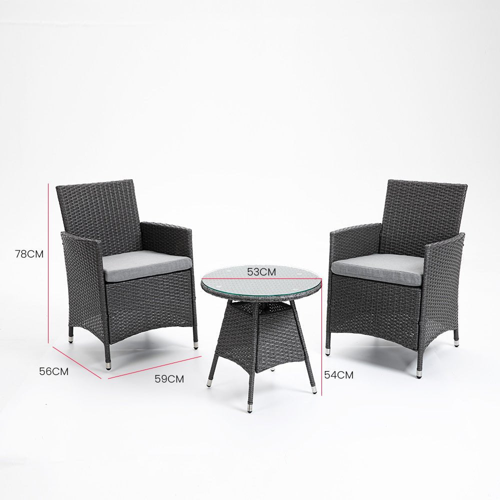 3 Piece Outdoor Furniture Set with Table and Chairs - Grey - Furniture > Outdoor - Bedzy Australia