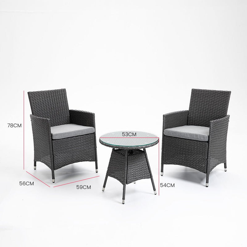 LONDON RATTAN 3 Piece Outdoor Furniture Set with Table and Chairs, Grey - Bedzy Australia (ABN 18 642 972 209) - Furniture > Outdoor
