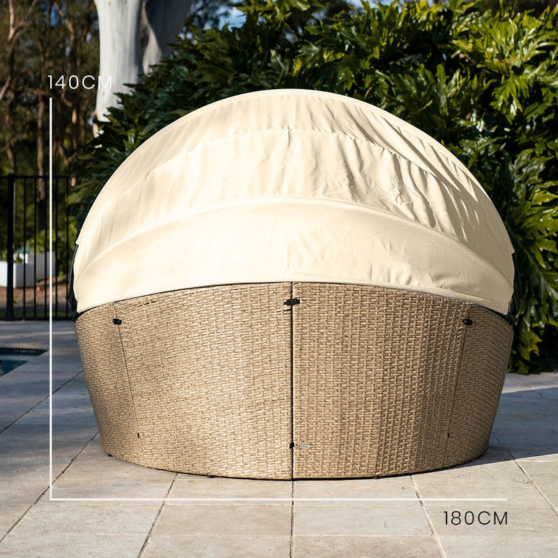 LONDON RATTAN 3pc Day Bed Round Lounge Outdoor Furniture, Beige Wicker and Canopy - Bedzy Australia (ABN 18 642 972 209) - Furniture > Outdoor