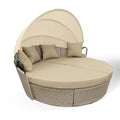 3 Piece Round Wicker Day Bed Lounge With Canopy - Beige