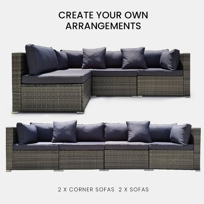 LONDON RATTAN 4 Seater Modular Outdoor Lounge Sofa Setting, Grey - Bedzy Australia (ABN 18 642 972 209) - Furniture > Outdoor