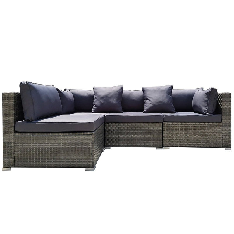 LONDON RATTAN 4 Seater Modular Outdoor Lounge Sofa Setting, Grey - Bedzy Australia (ABN 18 642 972 209) - Furniture > Outdoor