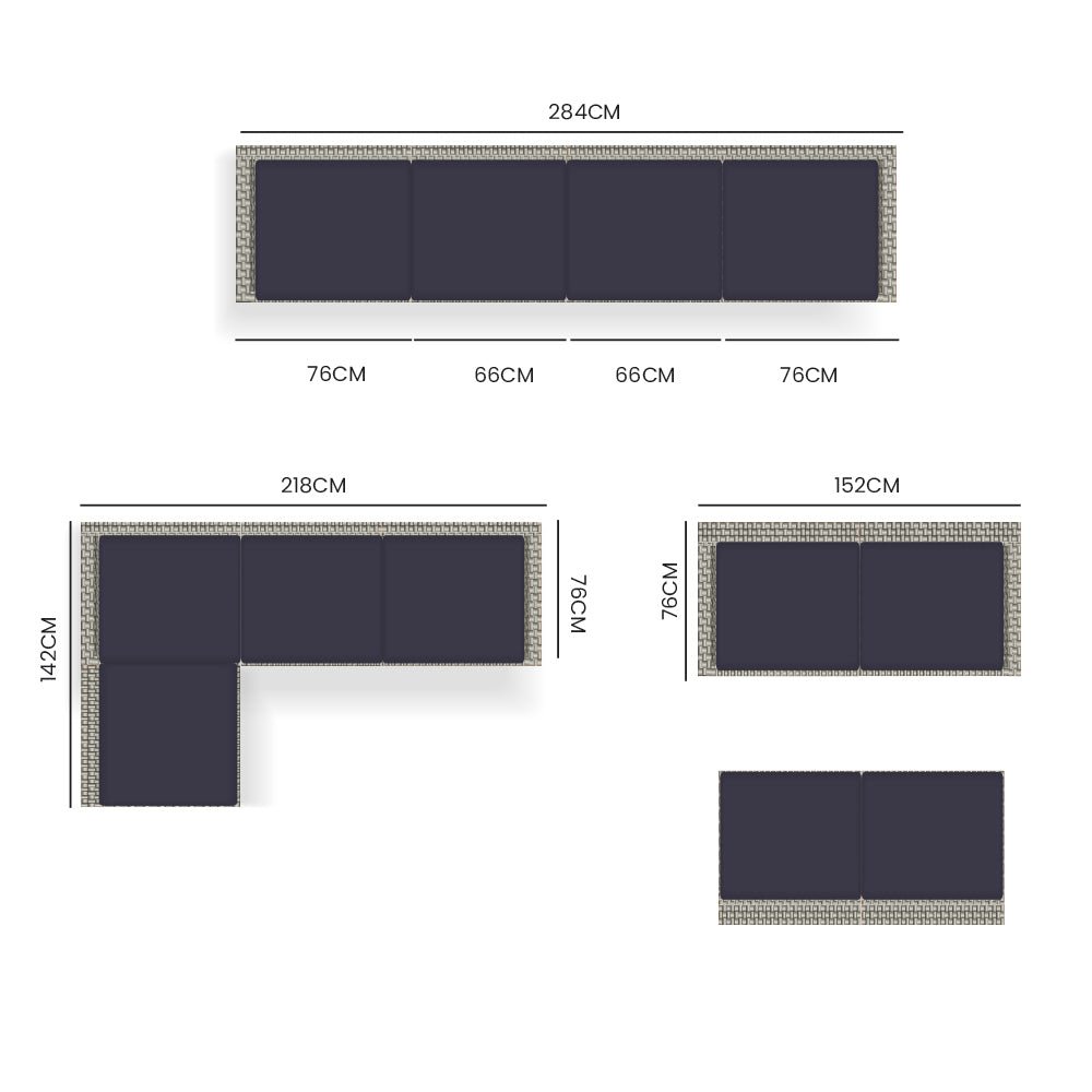 4 Seater Modular Outdoor Lounge Sofa Setting - Grey - Furniture > Outdoor - Bedzy Australia