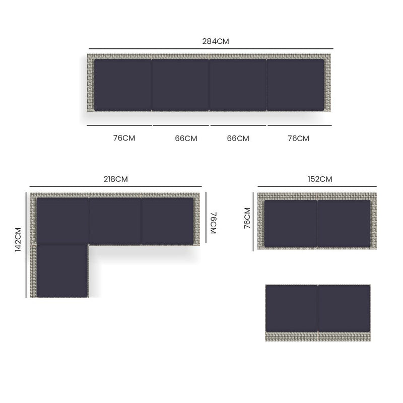 LONDON RATTAN 4 Seater Modular Outdoor Lounge Sofa Setting, Grey - Bedzy Australia (ABN 18 642 972 209) - Furniture > Outdoor