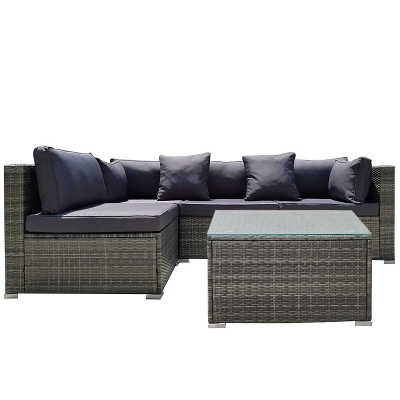 LONDON RATTAN 5 Piece 4 Seater Outdoor Modular Lounge Setting with Coffee Table, Grey - Bedzy Australia (ABN 18 642 972 209) - Furniture > Outdoor