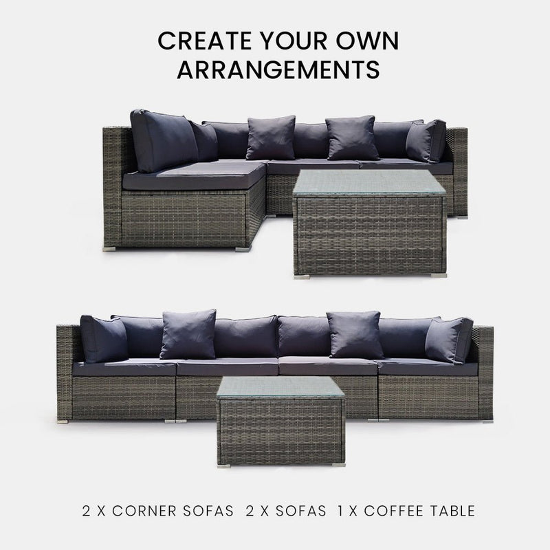 LONDON RATTAN 5 Piece 4 Seater Outdoor Modular Lounge Setting with Coffee Table, Grey - Bedzy Australia (ABN 18 642 972 209) - Furniture > Outdoor