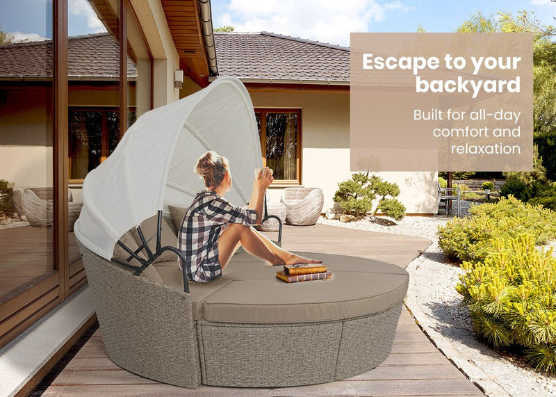 LONDON RATTAN Day Bed Daybed Sofa Garden Wicker Outdoor Furniture Round - Bedzy Australia (ABN 18 642 972 209) - Furniture > Outdoor