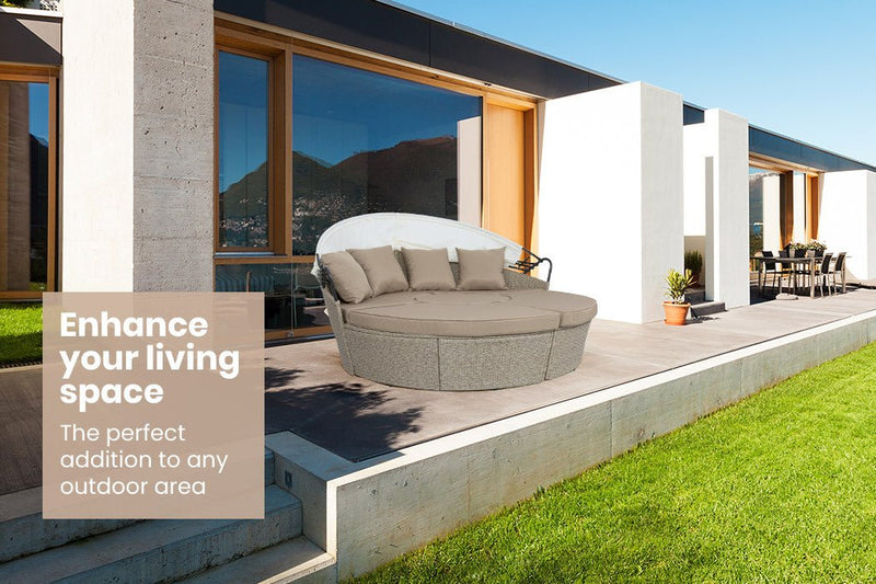 LONDON RATTAN Day Bed Daybed Sofa Garden Wicker Outdoor Furniture Round - Bedzy Australia (ABN 18 642 972 209) - Furniture > Outdoor