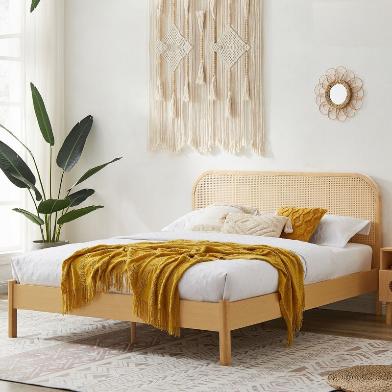 Bedzy Luxe Rattan Bed Frame with Curved Bedhead - Queen - Furniture > Bedroom - Bedzy Australia