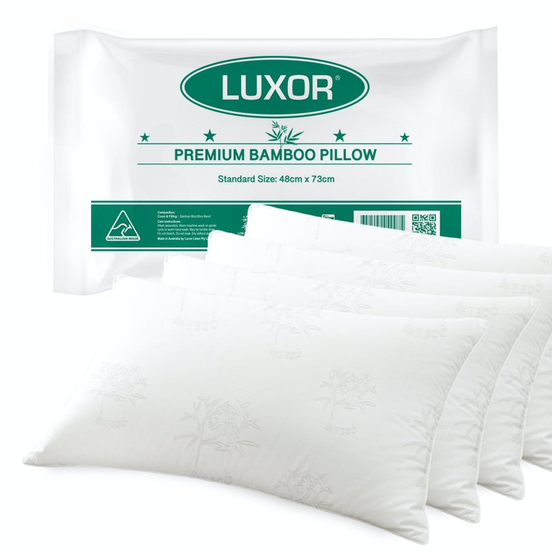 Luxor Australian Made Bamboo Cooling Pillow Standard Size Four Pack - Home & Garden > Bedding - Bedzy Australia