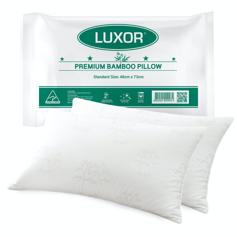 Luxor Australian Made Bamboo Cooling Pillow Standard Size Twin Pack - Home & Garden > Bedding - Bedzy Australia