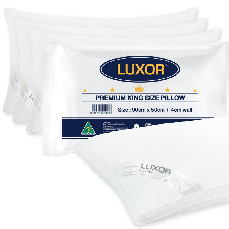 Luxor Australian Made Hotel King Size Pillow with 4cm Wall Four Pack - Home & Garden > Bedding - Bedzy Australia