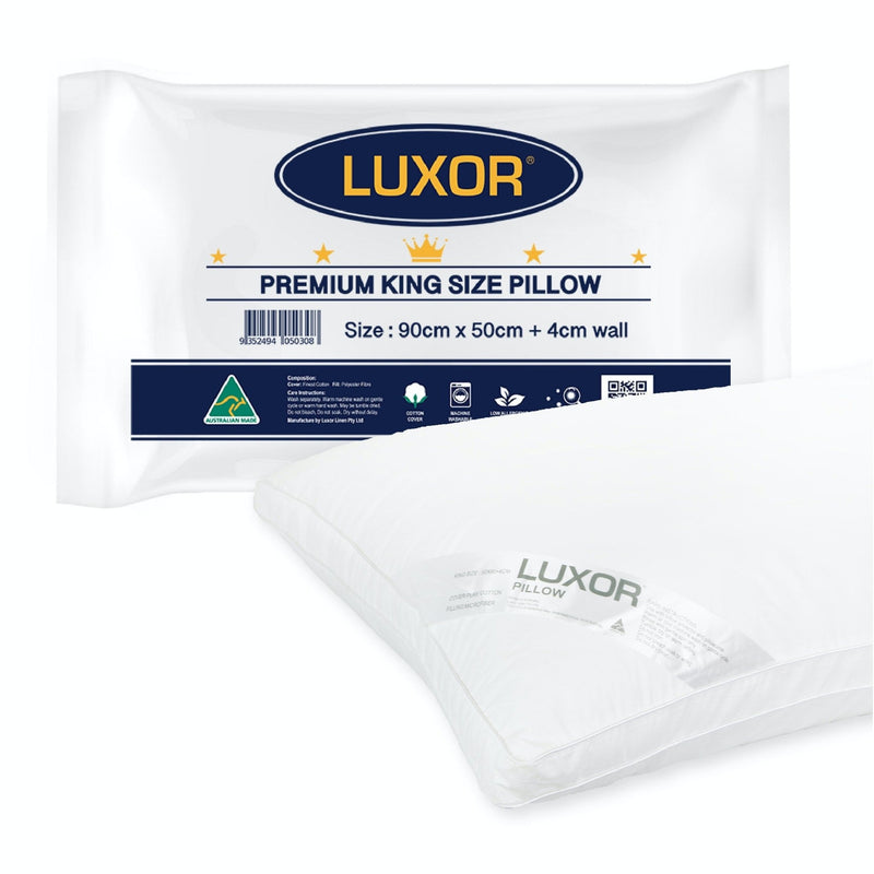 Luxor Australian Made Hotel King Size Pillow with 4cm Wall Single Pack - Home & Garden > Bedding - Bedzy Australia