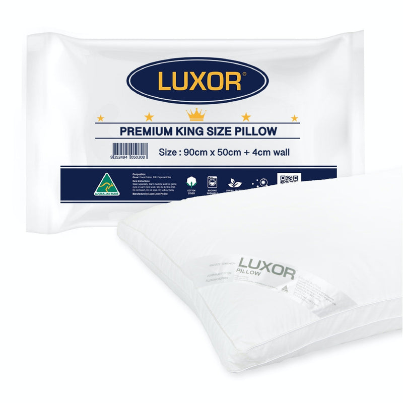 Luxor Australian Made Hotel King Size Pillow with 4cm Wall Single Pack - Bedzy Australia (ABN 18 642 972 209) - Home & Garden > Bedding