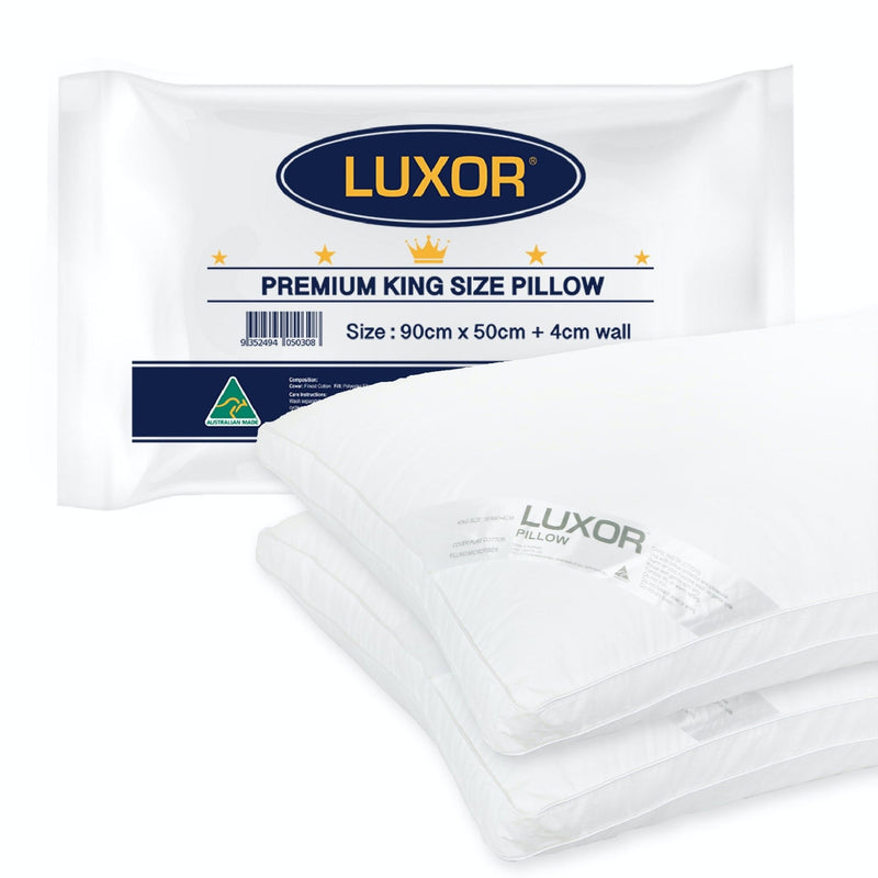 Luxor Australian Made Hotel King Size Pillow with 4cm Wall Twin Pack - Bedzy Australia (ABN 18 642 972 209) - Home & Garden > Bedding