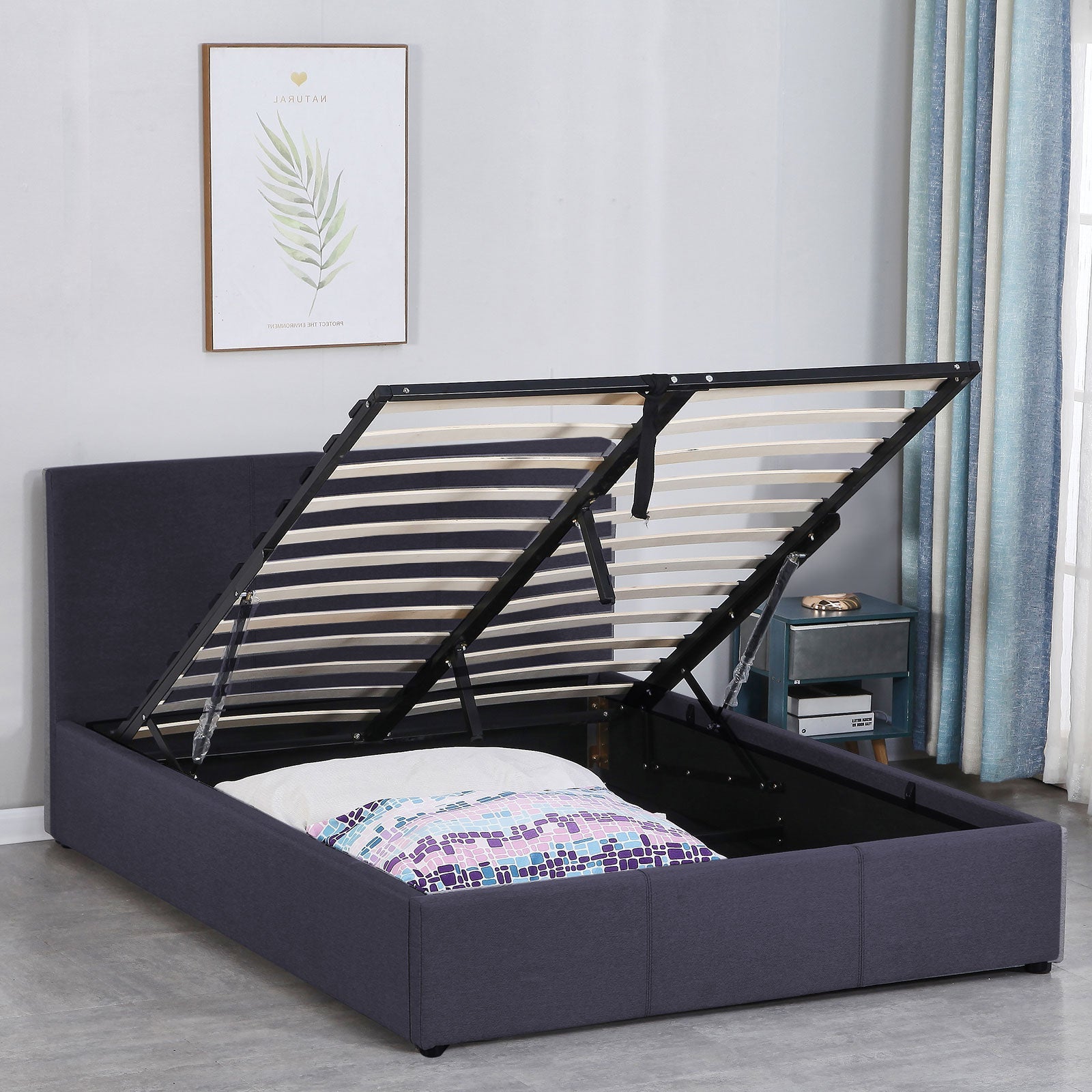 Luxury Gas Lift Bed with Headboard (Model 1) - Charcoal No.35 - Double - Home & Garden - Bedzy Australia