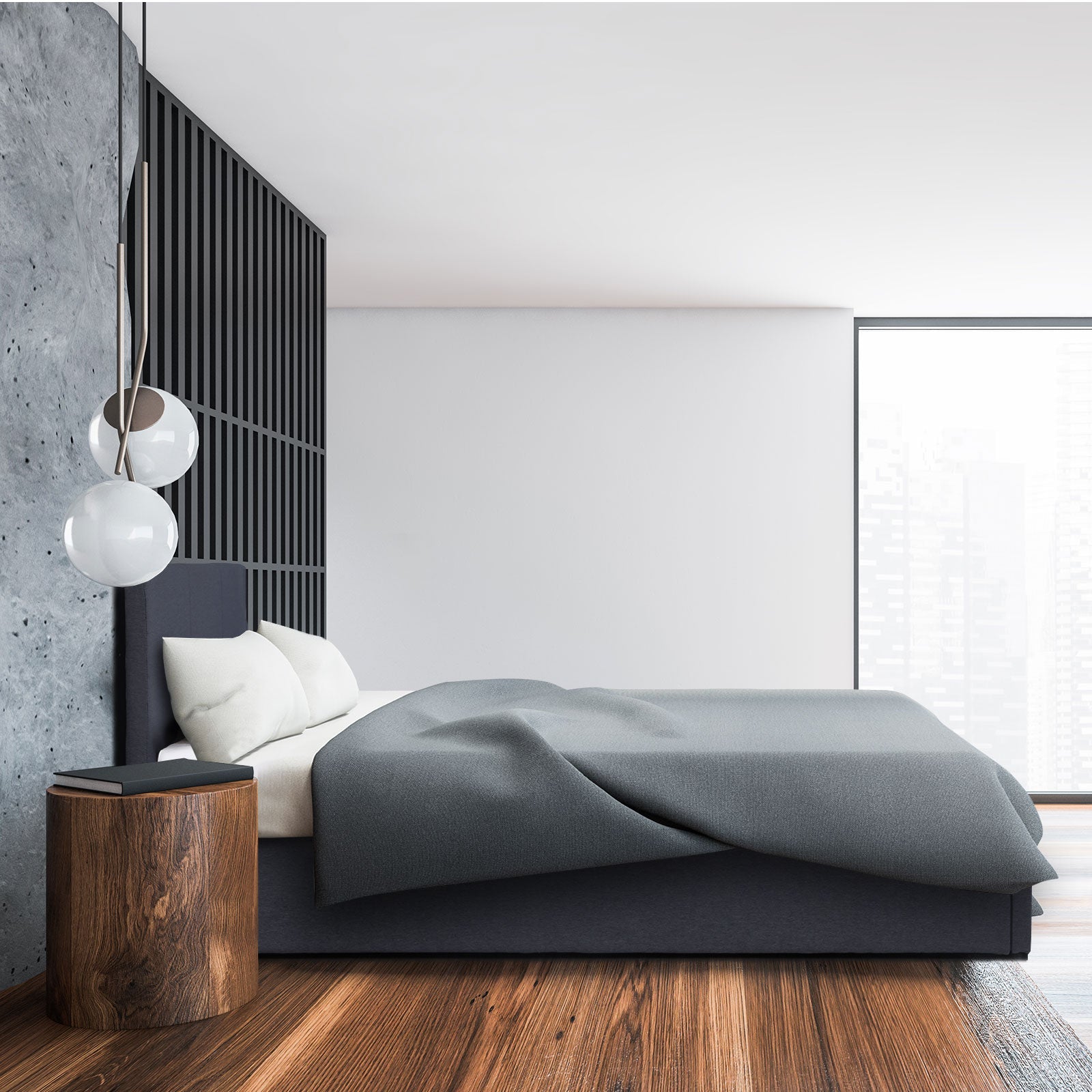 Luxury Gas Lift Bed with Headboard (Model 1) - Charcoal No.35 - Queen - Home & Garden - Bedzy Australia