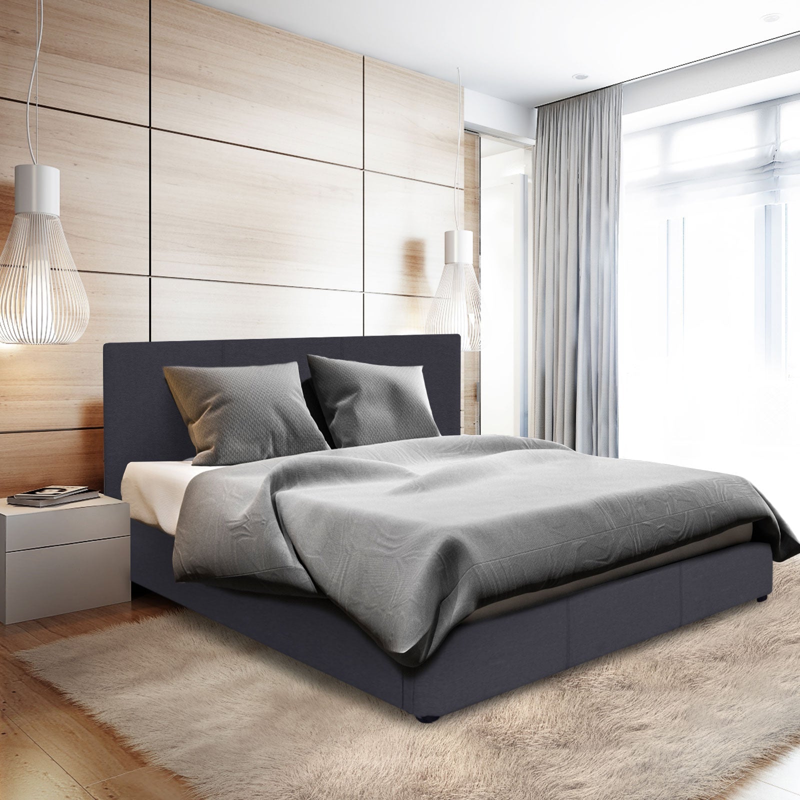 Luxury Gas Lift Bed with Headboard (Model 1) - Charcoal No.35 - Queen - Home & Garden - Bedzy Australia