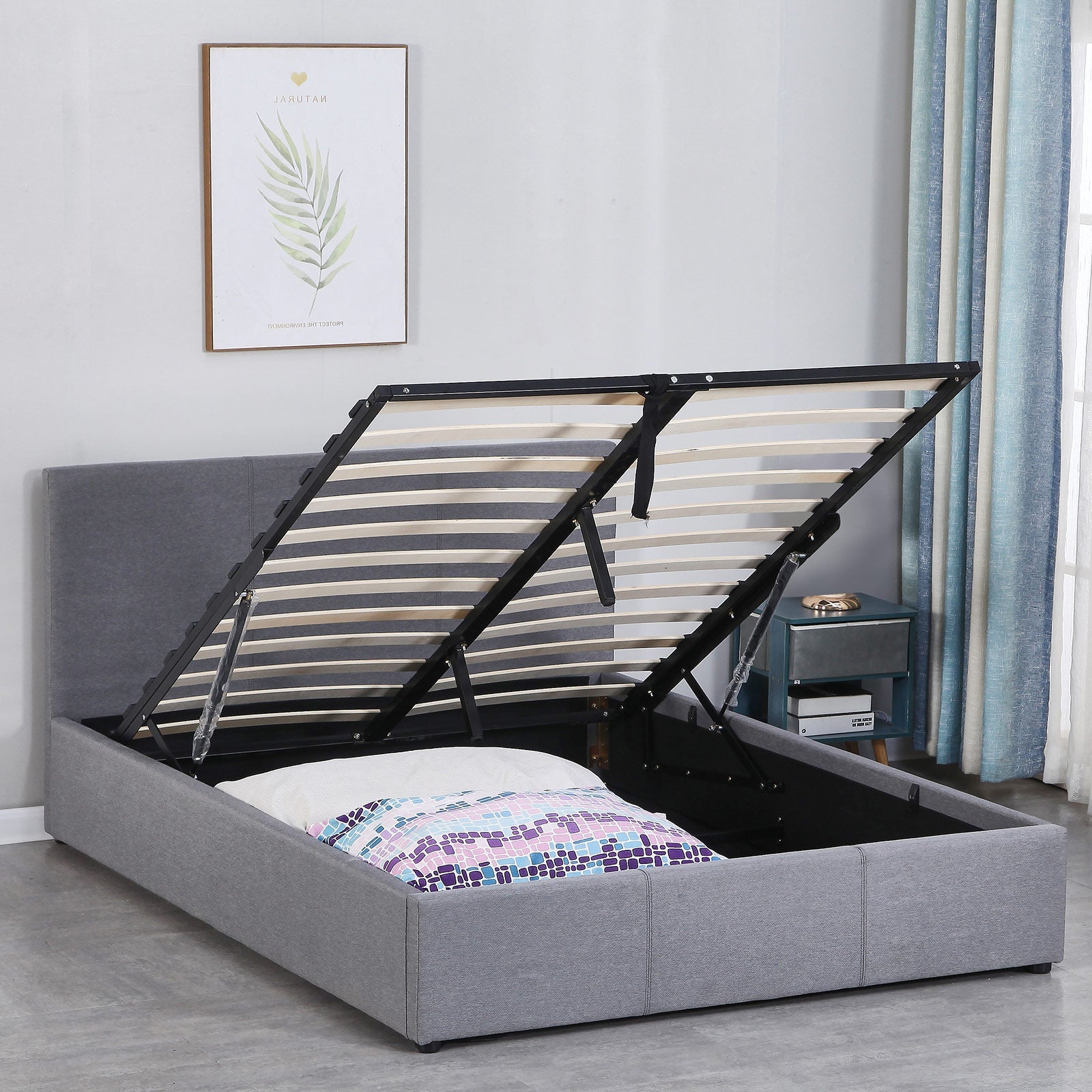 Luxury Gas Lift Bed with Headboard (Model 1) - Grey No.28 - Single - Home & Garden - Bedzy Australia