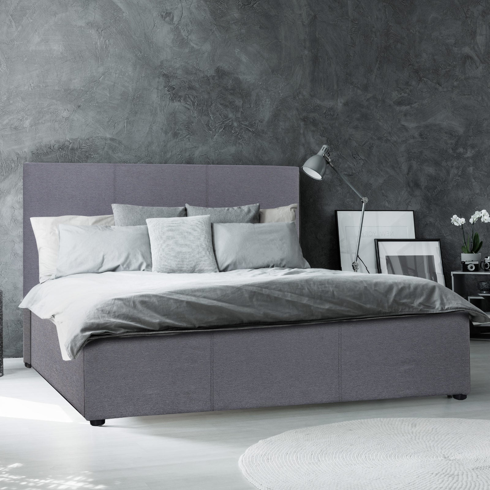 Luxury Gas Lift Bed with Headboard (Model 1) - Grey No.28 - Single - Home & Garden - Bedzy Australia