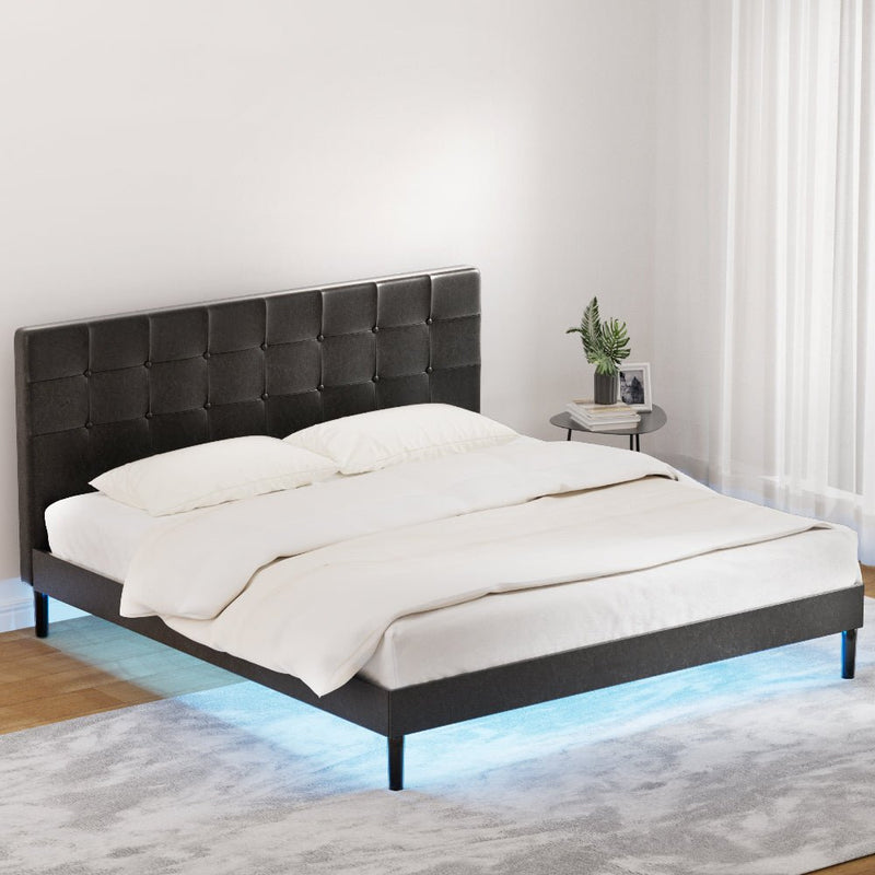 Manly King LED Bed Frame With Charge Ports Black - Furniture > Bedroom - Bedzy Australia