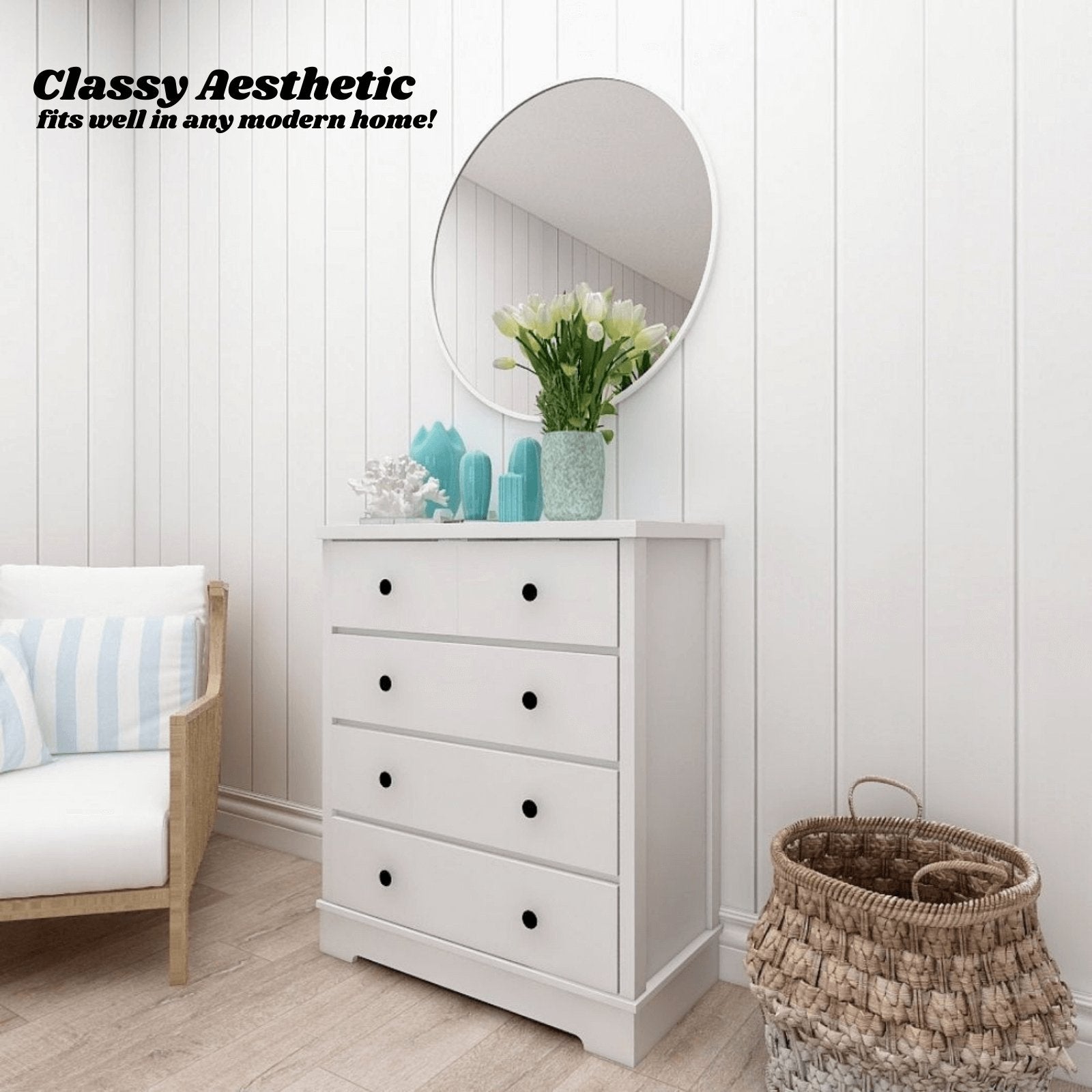 Margaux White Coastal Style Chest of Drawers Tallboy - Bedzy Australia