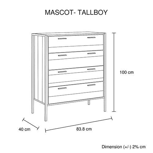 Mascot 4 Drawers Tallboy Storage Cabinet Oak Colour - Bedzy Australia