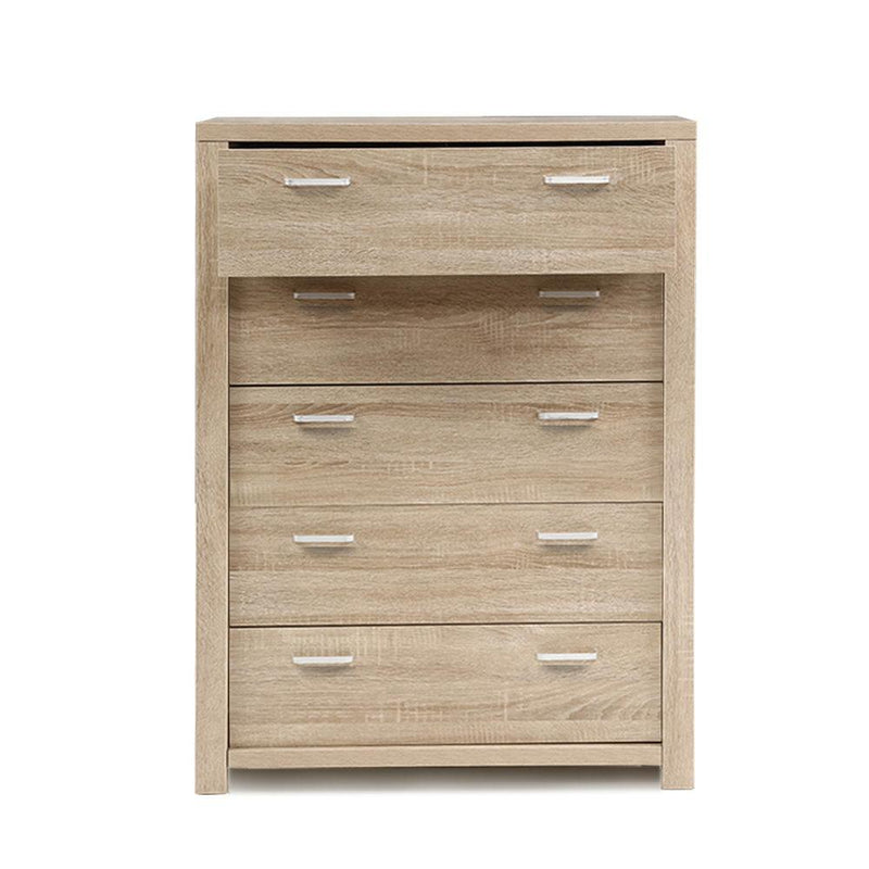 Maxi 5-drawer Tallboy Oak - Bedzy Australia (ABN 18 642 972 209) - Cheap affordable bedroom furniture shop near me Australia